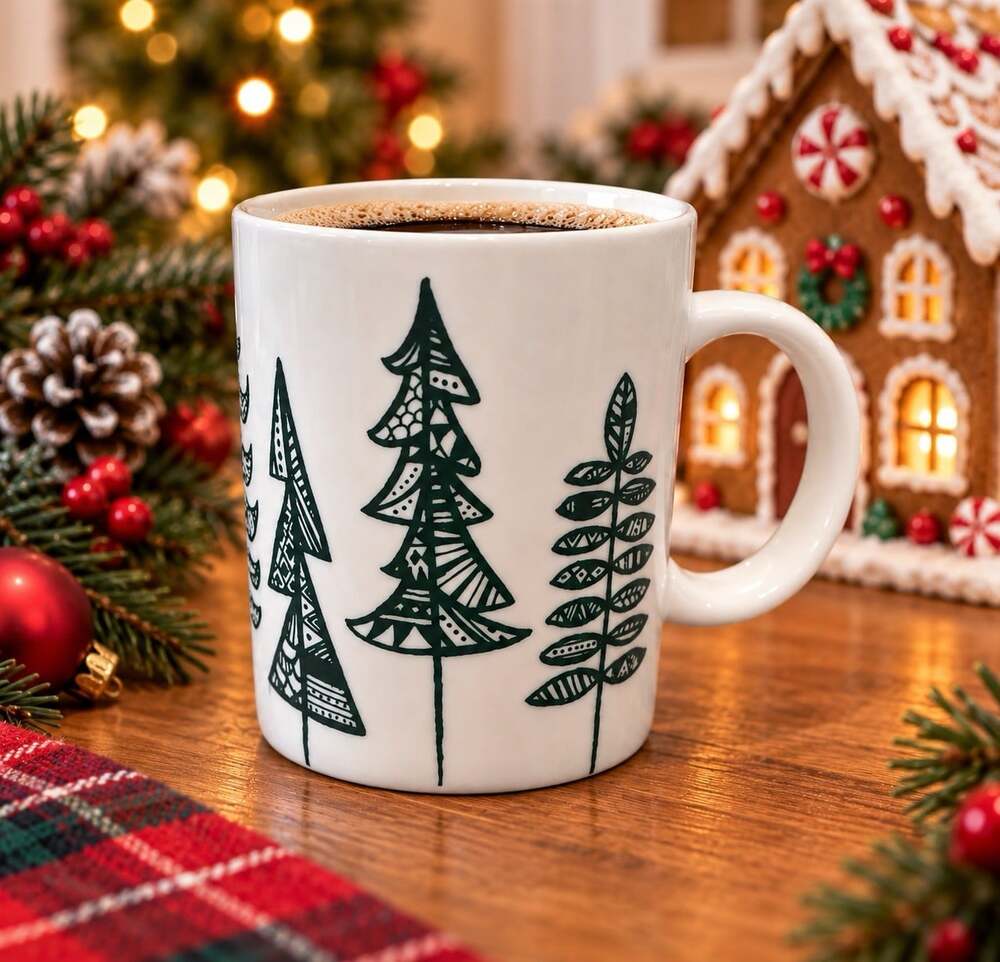 Starbucks 2015 Christmas Tree Mug 12 Oz Green White Holiday Coffee Cup